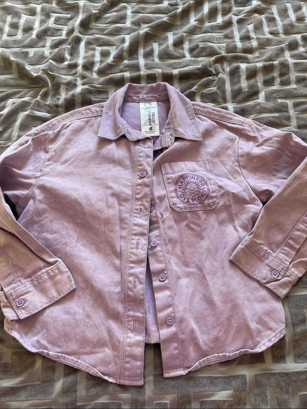 Hello Kitty Lavender Button-Down Shirt with Chest Pocket Patch and graphic at ba